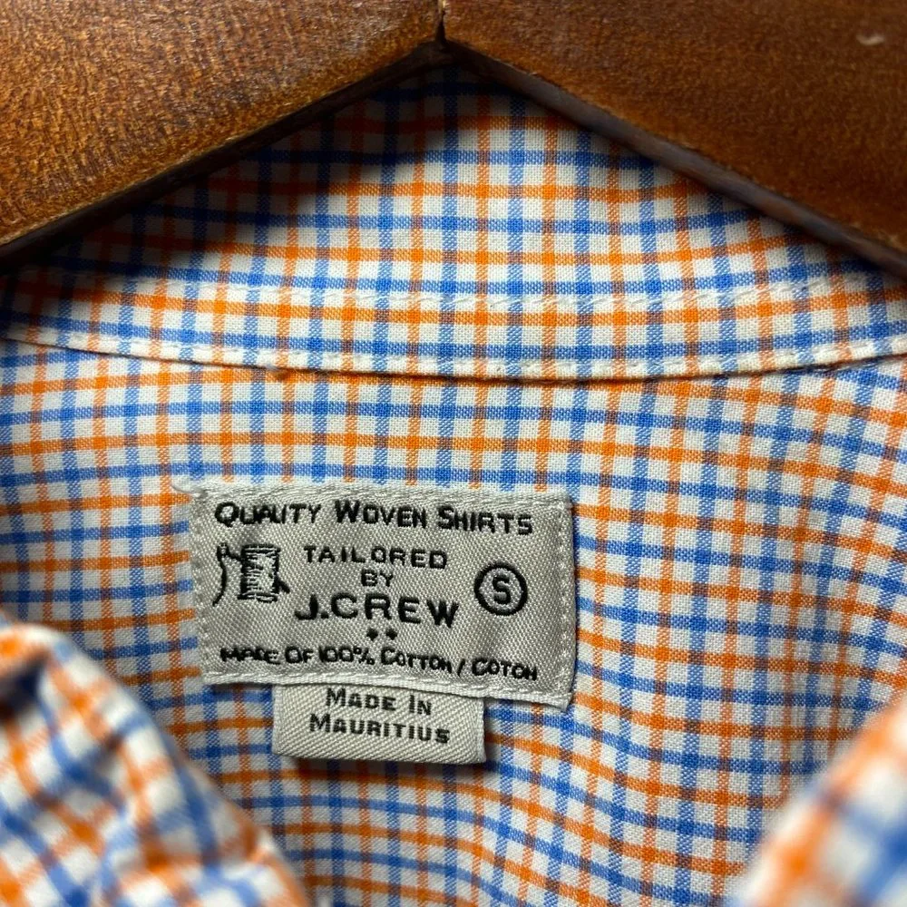 J. Crew Men's Blue, White & Orange Gingham Print Button Down Shirt Size Small